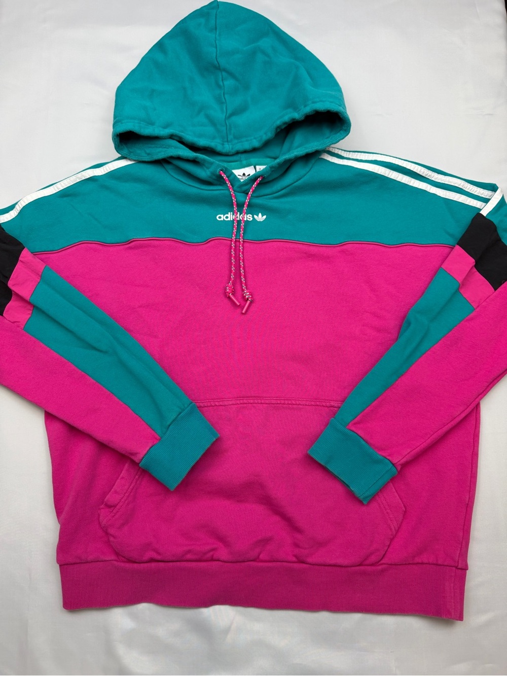 adidas Colorblock Hoodie in Teal & Fuchsia